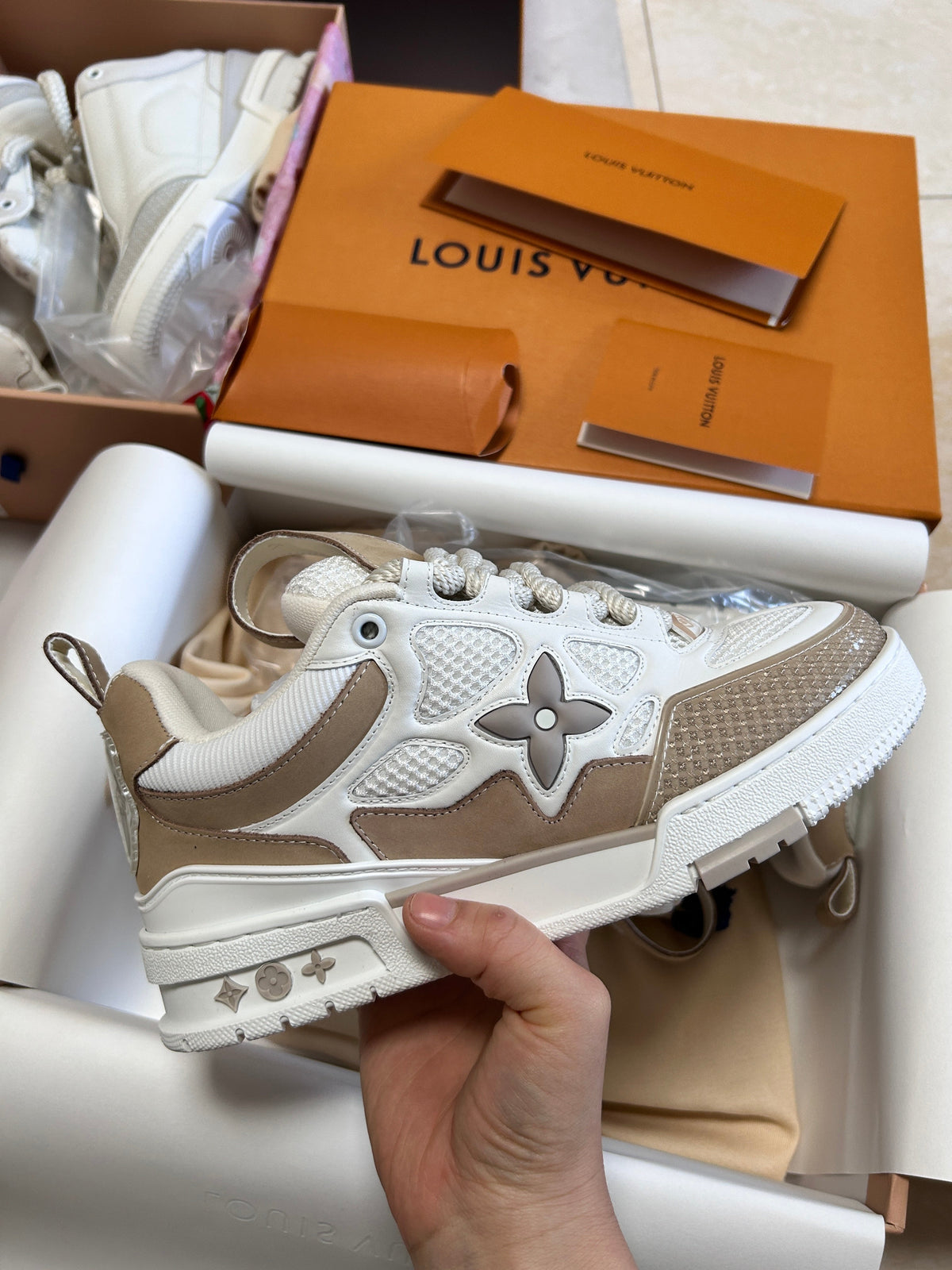 Professional LV Skate Beige Sneakers – sleek design, premium leather, versatile for work and leisure.