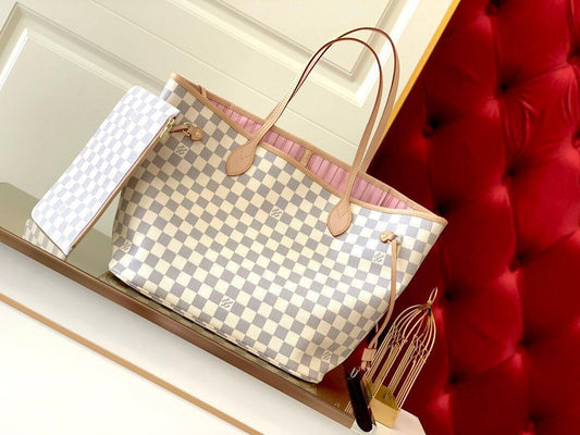 Louis Vuitton Neverfull MM in Tela Damier Azur - Rosa Ballerina